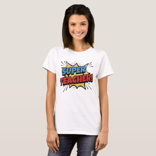 Superleraar in stripstijl t-shirt