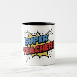 Superleraar in stripstijl tweekleurige koffiemok