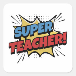 Superleraar in stripstijl vierkante sticker