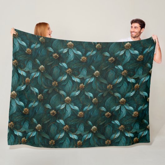 Superluxe Blauwgroen en goud Fleece Deken (In situ)