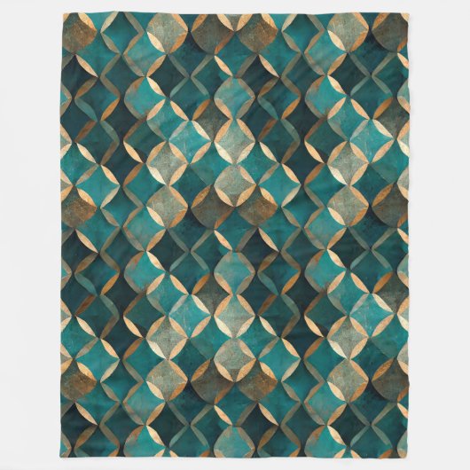 Superluxe Blauwgroen en goud Fleece Deken (Voorkant)