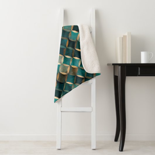 Superluxe Blauwgroen en goud Sherpa Deken (In situ)