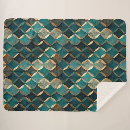 Superluxe Blauwgroen en goud Sherpa Deken (Voorkant (horizontaal))