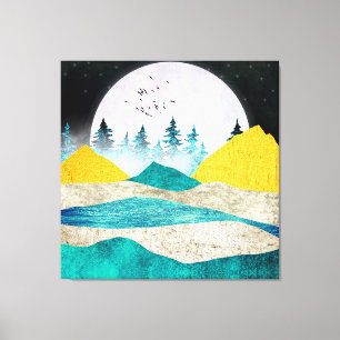 Supermaan Landschap Opkomend Canvas Afdruk
