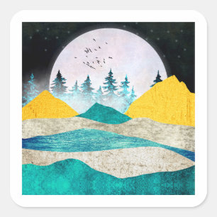 Supermaan Landschap Opkomend Vierkante Sticker