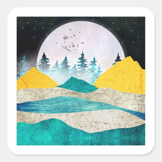 Supermaan Landschap Opkomend Vierkante Sticker (Voorkant)