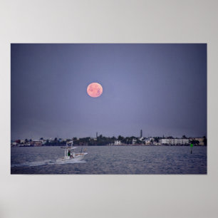 Supermaan ondergaand boven Marathon, Florida Poster