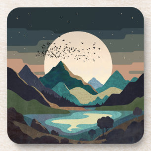 Supermaan op het meer bier onderzetter