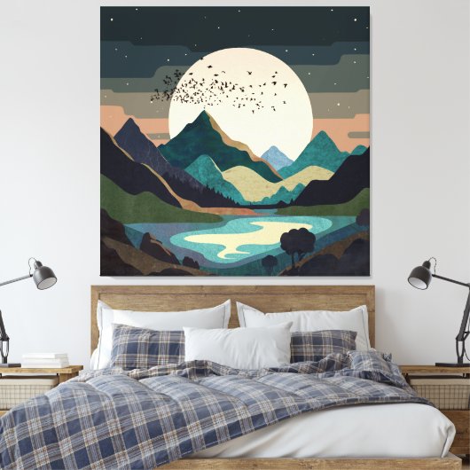 Supermaan op het meer canvas afdruk (Insitu (Slaapkamer))