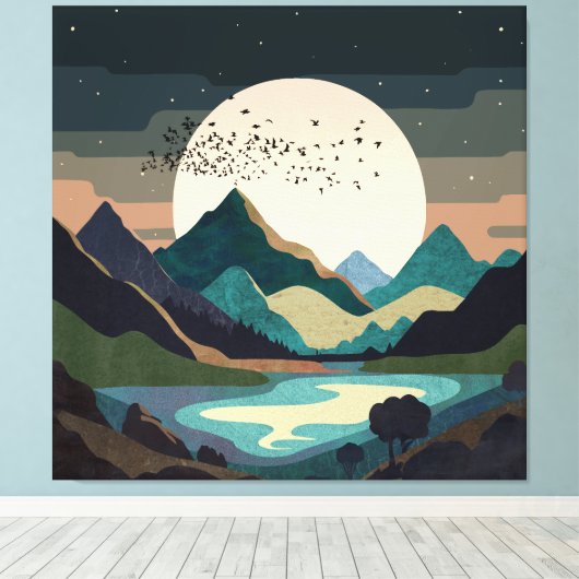 Supermaan op het meer canvas afdruk (Insitu (Houten vloer))