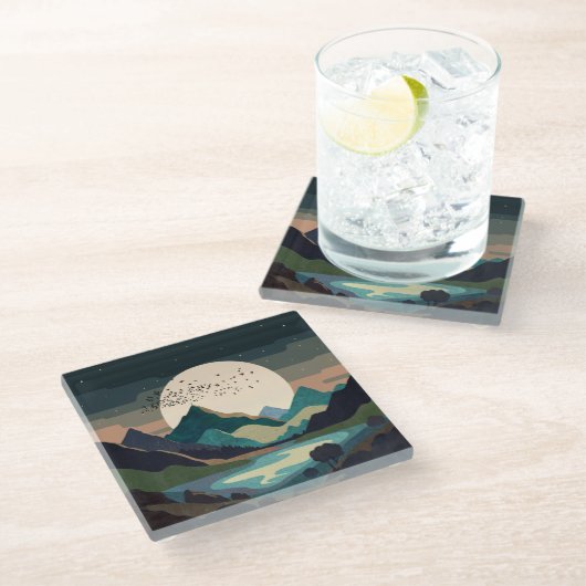 Supermaan op het meer glazen onderzetter (Schuin)