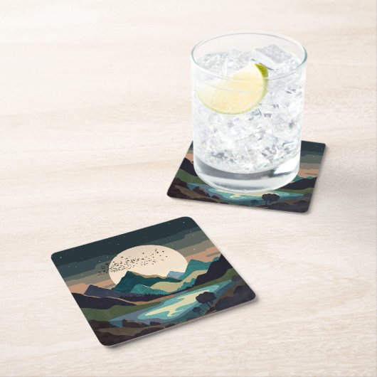 Supermaan op het meer kartonnen onderzetters (Insitu)