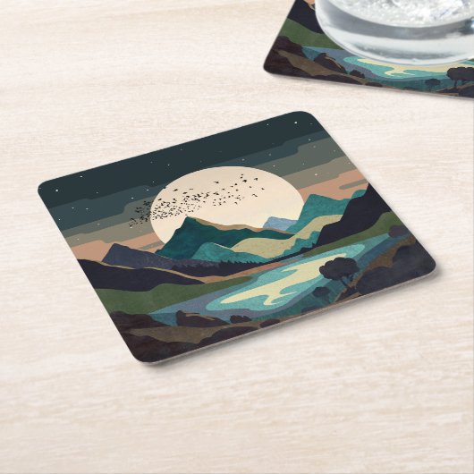 Supermaan op het meer kartonnen onderzetters (Schuin)