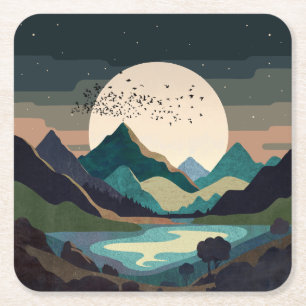 Supermaan op het meer kartonnen onderzetters