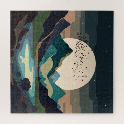 Supermaan op het meer legpuzzel (Horizontaal)