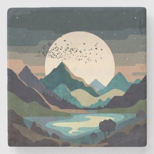 Supermaan op het meer stenen onderzetter