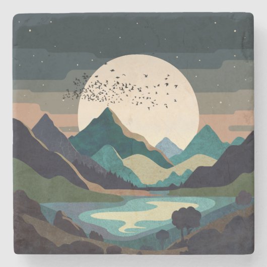 Supermaan op het meer stenen onderzetter (Voorkant)