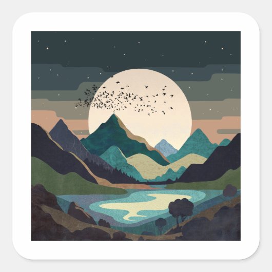 Supermaan op het meer vierkante sticker (Voorkant)