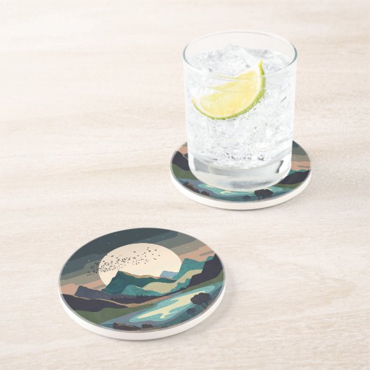 Supermaan op het meer zandsteen onderzetter (Zijkant)