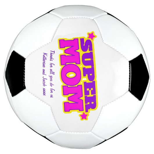 Supermam aangepast bericht roze paars gele bal voetbal (Gedraaid)