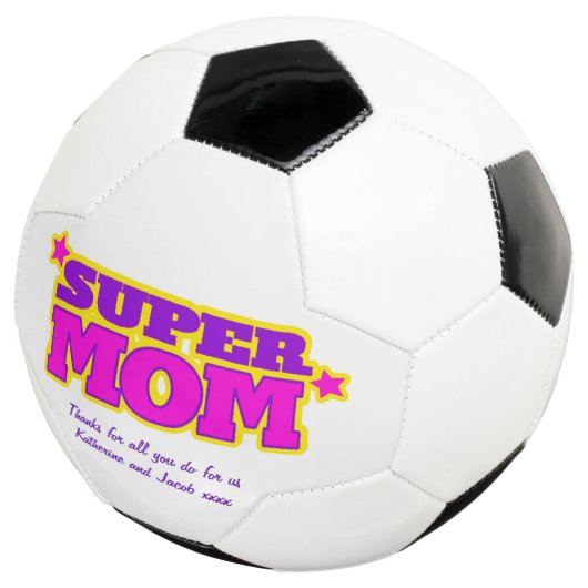 Supermam aangepast bericht roze paars gele bal voetbal (Drie kwart)