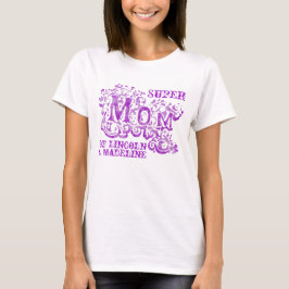 Supermam decoratieve paarse kinder namen bovenaan t-shirt