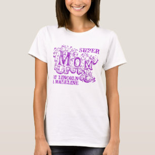 Supermam decoratieve paarse kinder namen bovenaan t-shirt