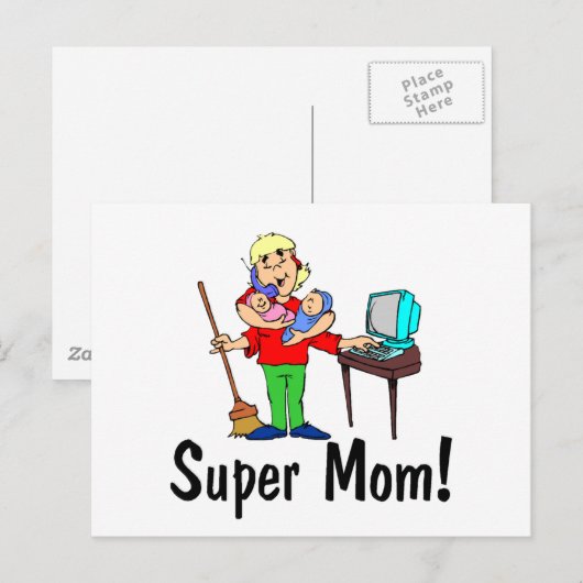 Supermama (4 armen) briefkaart (Voorkant / Achterkant)