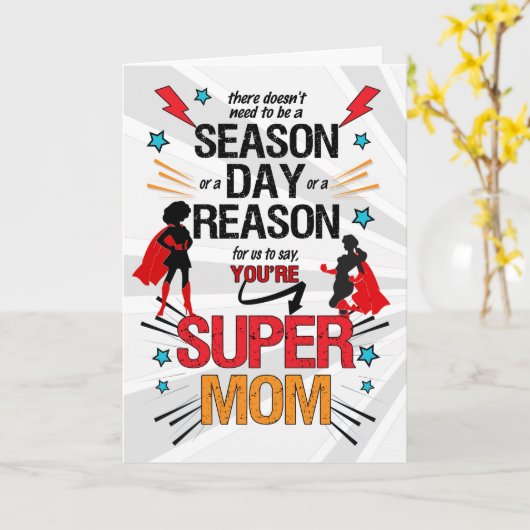 Supermama op Moederdag stripboek van Kinderen Kaart (Gele Bloem)