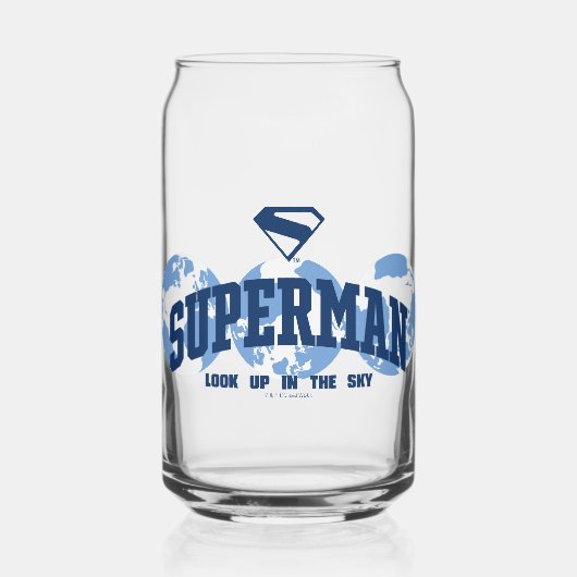 Superman aan de overkant van het Wereldbol Blikvorm Glas (Voorkant)