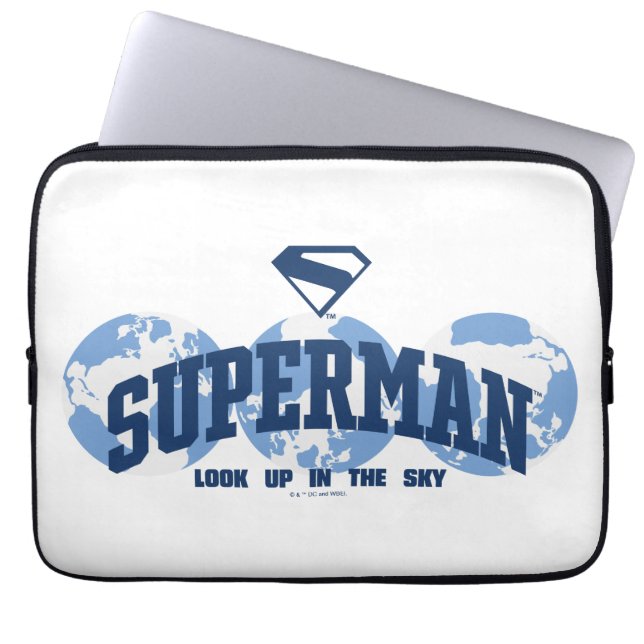 Superman aan de overkant van het Wereldbol Laptop Sleeve (Voorkant)