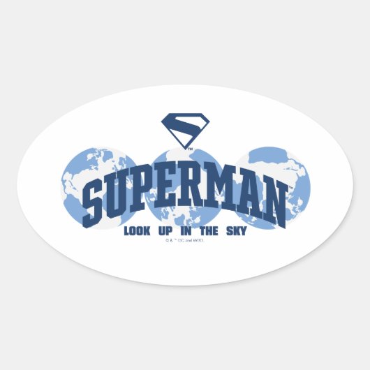 Superman aan de overkant van het Wereldbol Ovale Sticker (Voorkant)