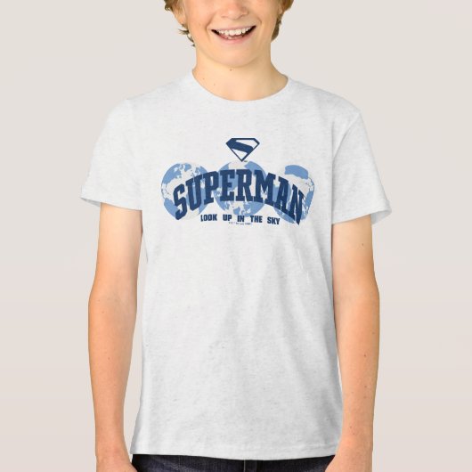 Superman aan de overkant van het Wereldbol Tri-Blend Shirt (Voorkant)