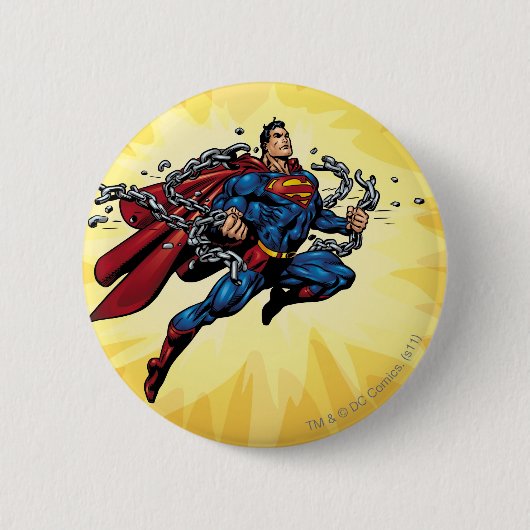 Superman breekt ketens ronde button 5,7 cm (Voorkant)