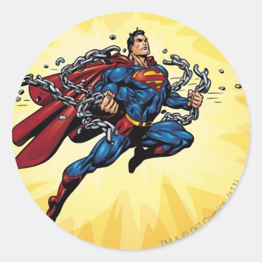 Superman breekt ketens ronde sticker (Voorkant)