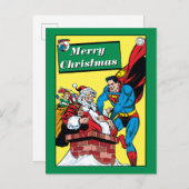 Superman die de kerstman in de schoorsteen helpt feestdagenkaart (Voorkant / Achterkant)