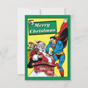Superman die de kerstman in de schoorsteen helpt kaart