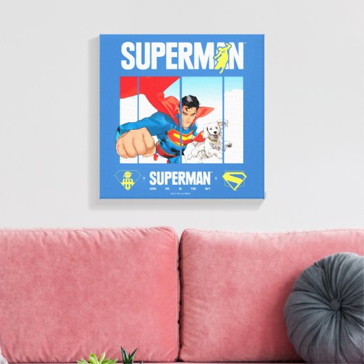 Superman en Krypto nemen vlucht Canvas Afdruk (Insitu (Woonkamer))