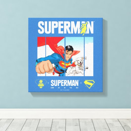 Superman en Krypto nemen vlucht Canvas Afdruk (Insitu (Houten vloer))