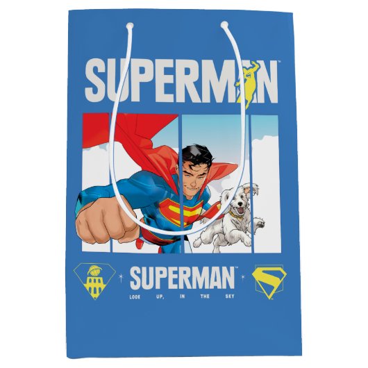 Superman en Krypto nemen vlucht Medium Cadeauzakje (Voorkant)