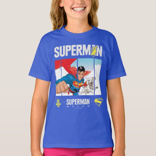 Superman en Krypto nemen vlucht T-shirt (Voorkant)