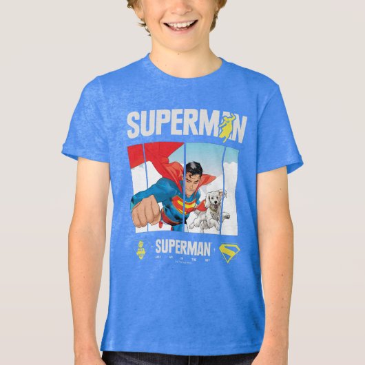 Superman en Krypto nemen vlucht Tri-Blend Shirt (Voorkant)