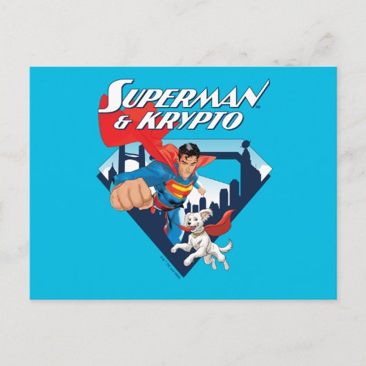 Superman en Krypto stijgen Briefkaart (Voorkant)