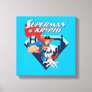 Superman en Krypto stijgen Canvas Afdruk