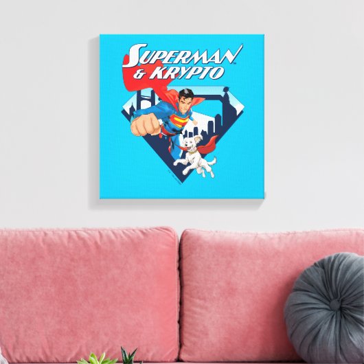 Superman en Krypto stijgen Canvas Afdruk (Insitu (Woonkamer))