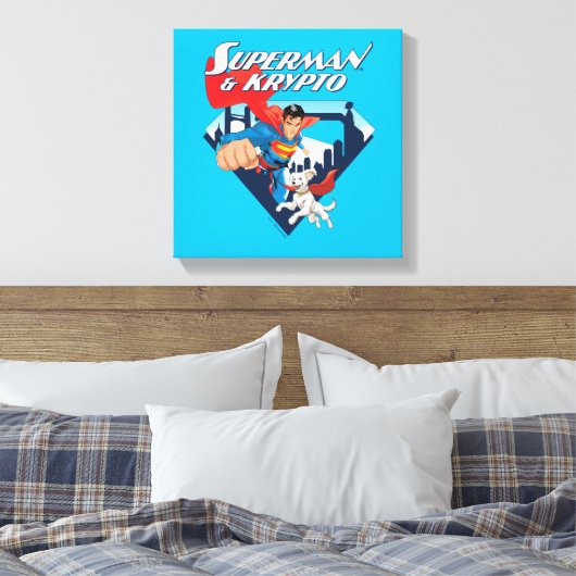 Superman en Krypto stijgen Canvas Afdruk (Insitu (Slaapkamer))