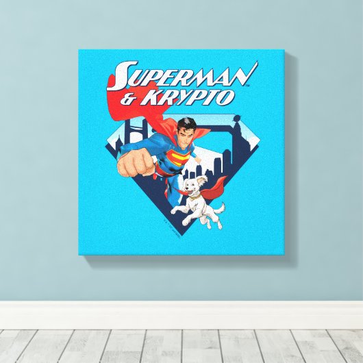 Superman en Krypto stijgen Canvas Afdruk (Insitu (Houten vloer))