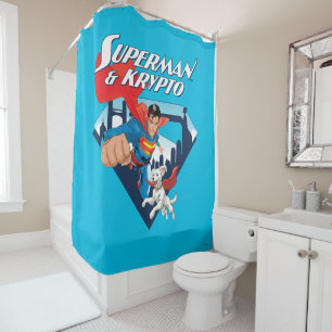 Superman en Krypto stijgen Douchegordijn