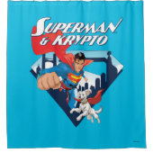 Superman en Krypto stijgen Douchegordijn (Voorkant)