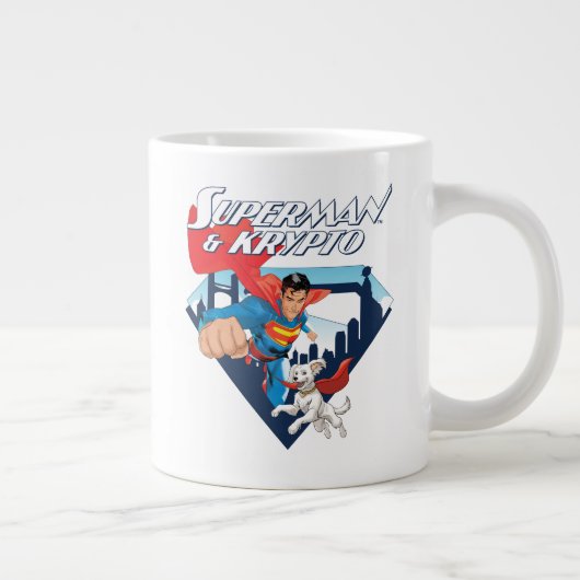 Superman en Krypto stijgen Grote Koffiekop (Rechts)